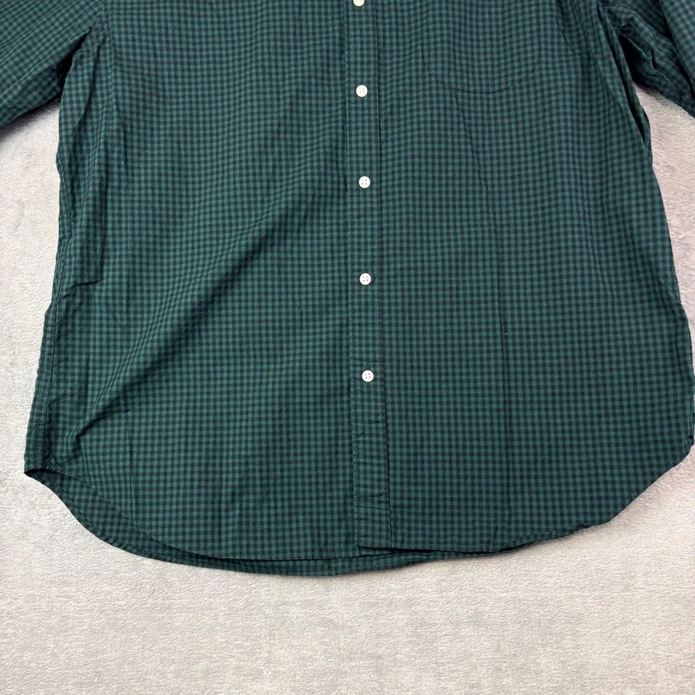 J. Crew XL Green Gingham Secret Wash Button Down Shirt Classic Fit Preppy Office